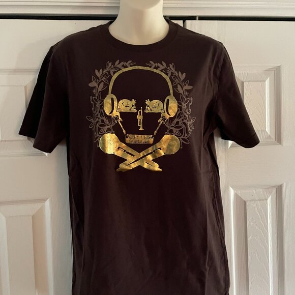 *♪ Y2K Brown Gold Skull Music T-Shirt - 2000's cool! *♪ - Picture 10 of 13